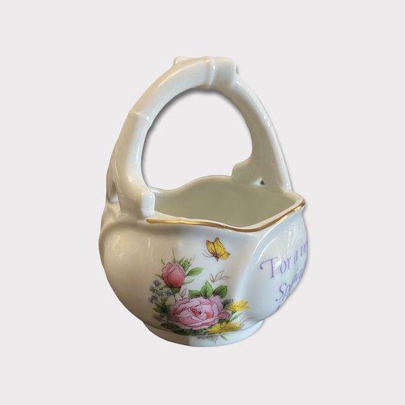 Vintage | Napcoware "For A Special Mom" Floral Basket With Gold Trim - Picture 2 of 4